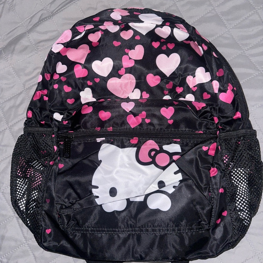 Hello Kitty Kids Backpack - Black and Pink Hearts
